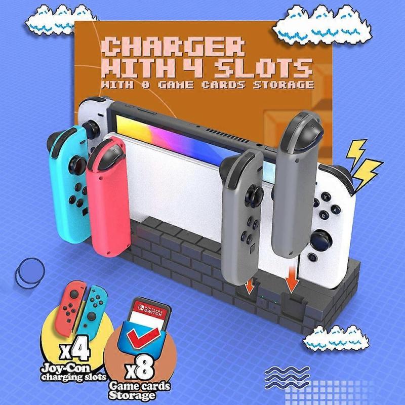 TOPWOLF HS-SW488 For Nintendo Switch/Switch OLED Joy-Con Controllers Charging Dock Game Card Holder