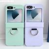 Colorful Matte With Grip Ring Case For Samsung Galaxy Z Flip 6 5 4 3 ZFlip6 ZFlip5 Finger Buckle Solid Color Shockproof Cover