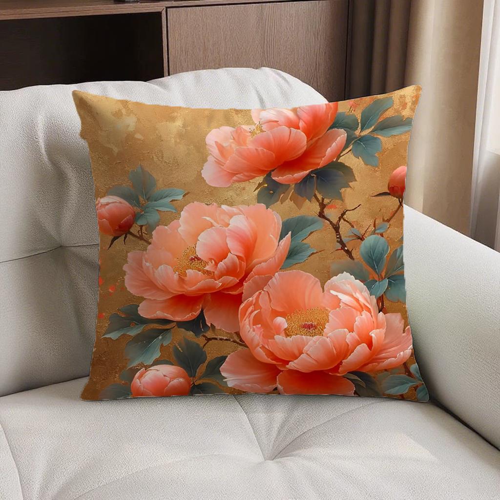 Double-Sided Detachable Cover Wealthy Peony Flower Pillow Living Room Sofa Car Bed Head Square Throw Pillow Case Chinese Style