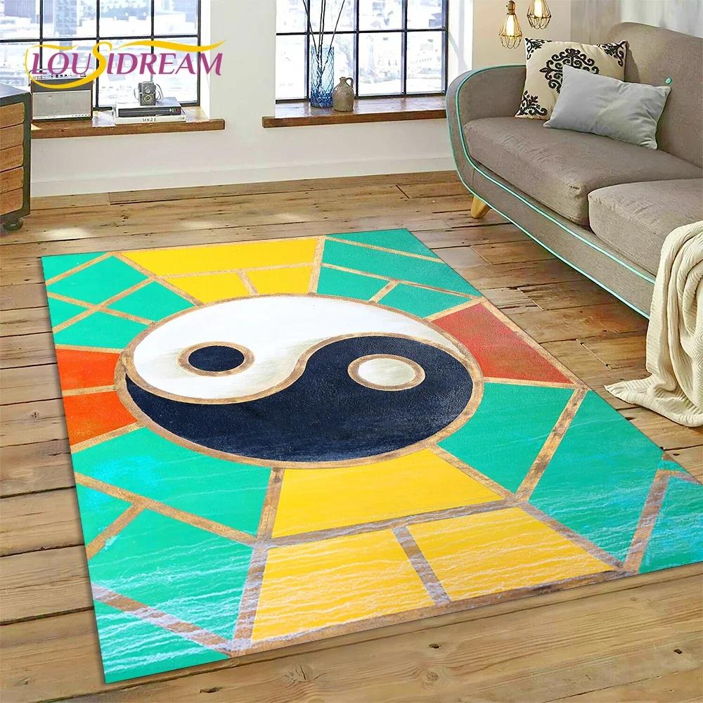 Alfombra Alfombrilla Decorativa 3D Yin Yang Naturaleza China Tai Chi Bagua para Decoración de Sala de Estar Dormitorio, Antideslizante para Sofá Felpudo Regalo