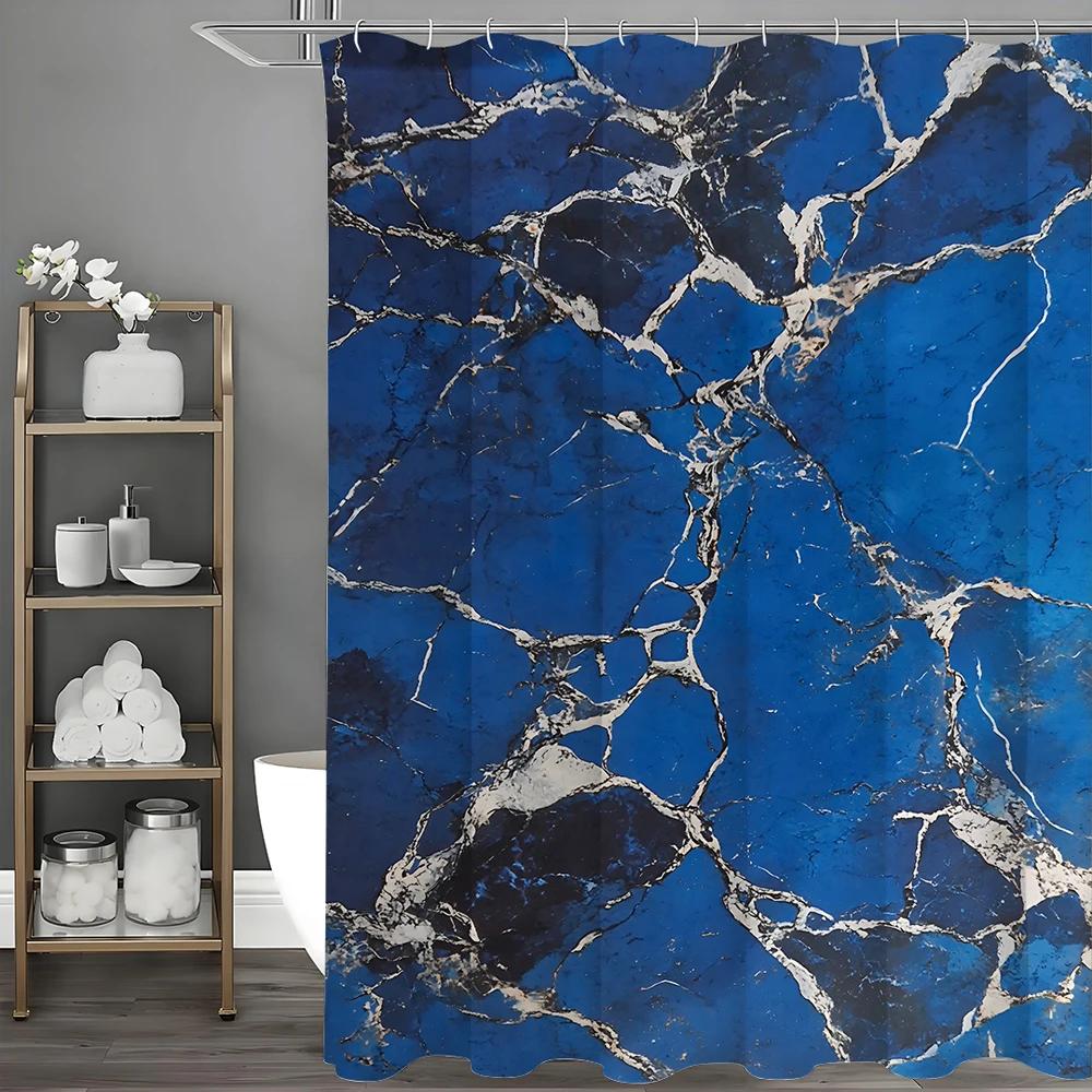 

Blue Black Marble Textured Ruptured Shower Curtain, Bathroom Decorative Shower Curtain, Waterproof Shower Curtain With Hooks W60H190(CM)-1 Pcs