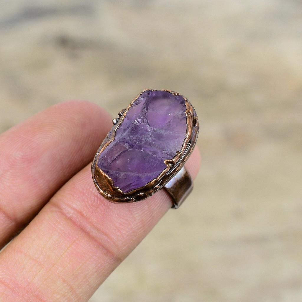 Afrikanischer Amethyst Rohring Elektrogeformter Kupferring Verstellbare Ringe Handgefertigter Elektrogeformter Schmuck Edelsteinringe Geschenk für besondere Anlässe