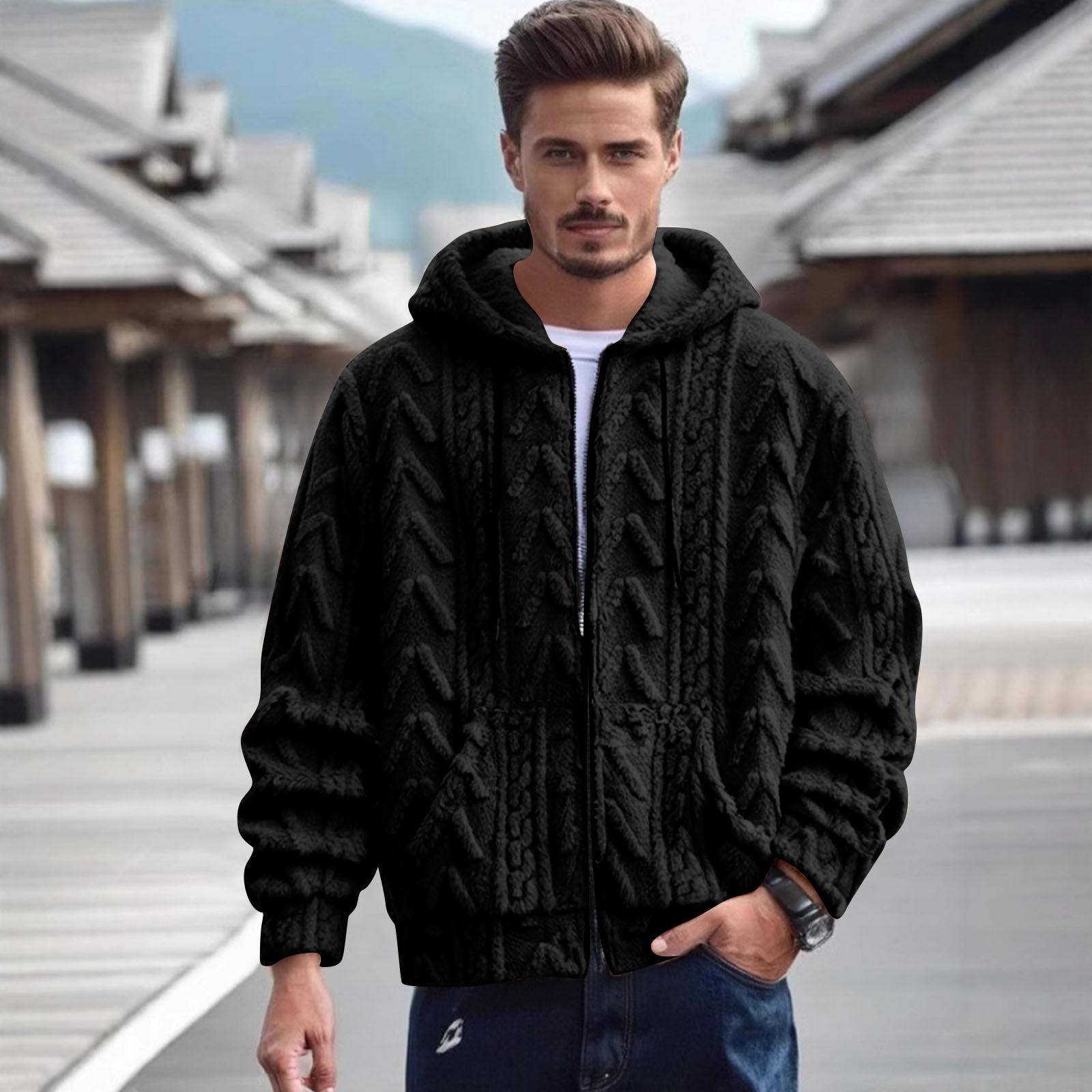 Men s Ssolid Color Double Faced Fleece Youth Hooded Sweatshirt Lamb Wool Jacket L чёрный 2793₽