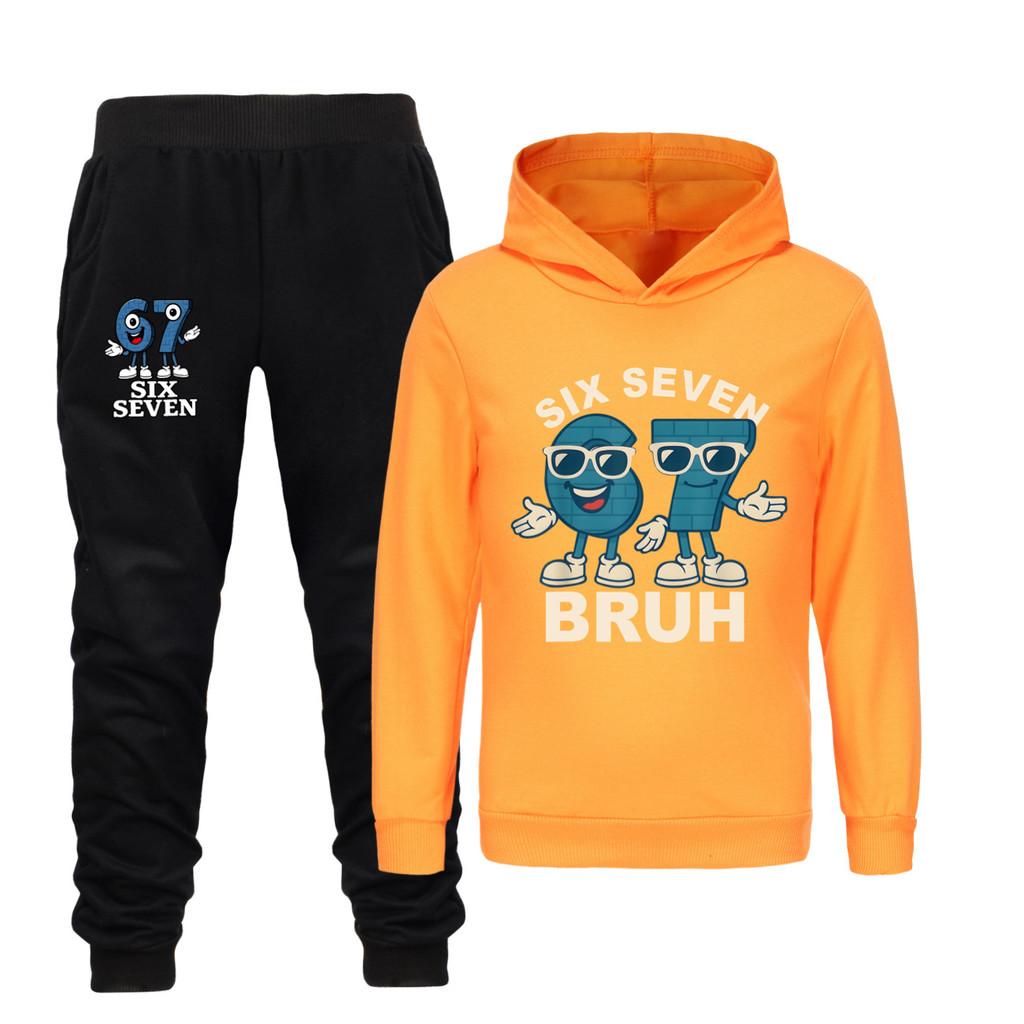 

5222 Kids Boys Girls Steal a Brainrot 67 Print Hoodies Pants Trouser Clothes Set 160cm помаранчевий