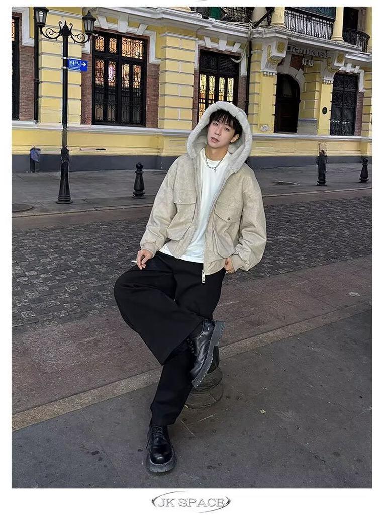 Zuo Shan Diao Men's Plus Velvet Thickened Washed Cotton Canvas Jacket - Picture Color, In Stock