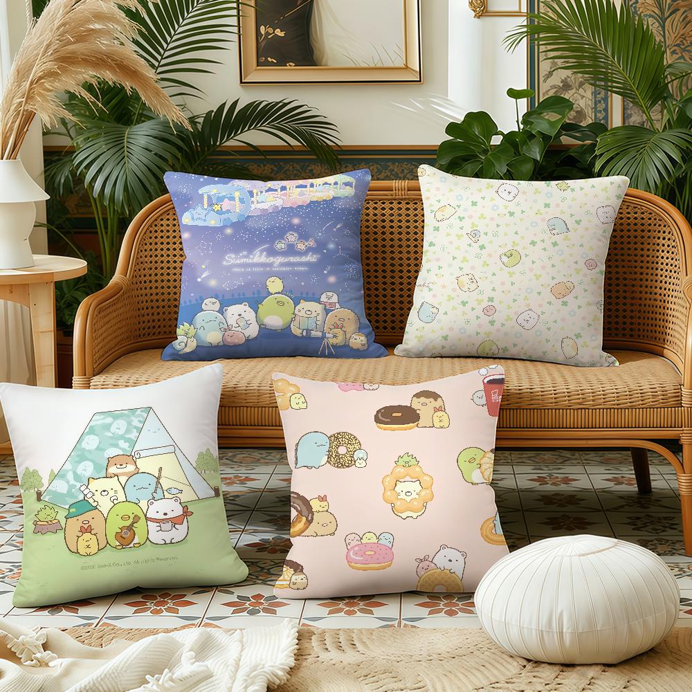 Kawaii SSumikko Gurashis Cushion Cover Pillow Case Plush Fabric Soft Double Sided Print Sofa Cushion Cover Throw Pillow Covers