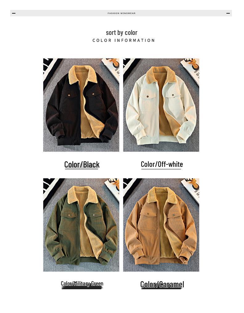 Men's Thick Corduroy Jacket with Fleece Lining - Long Sleeve Warm Cotton Outerwear
