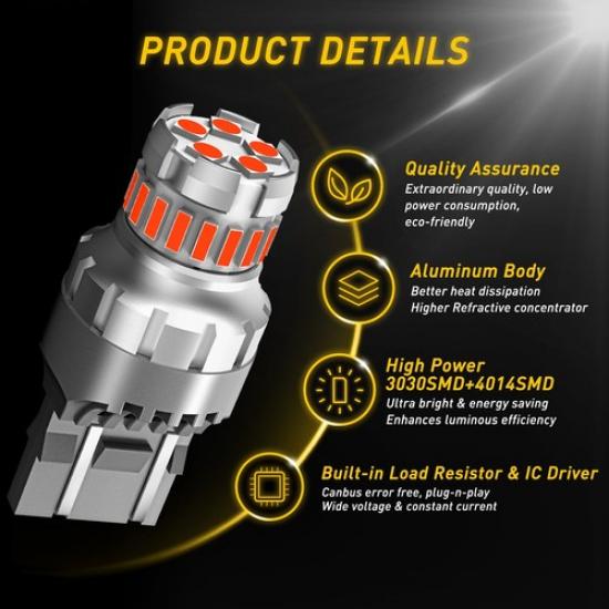 Red 7443/7440 LED Front Turn Signal Light Bulbs No Hyper Flash Canbus US