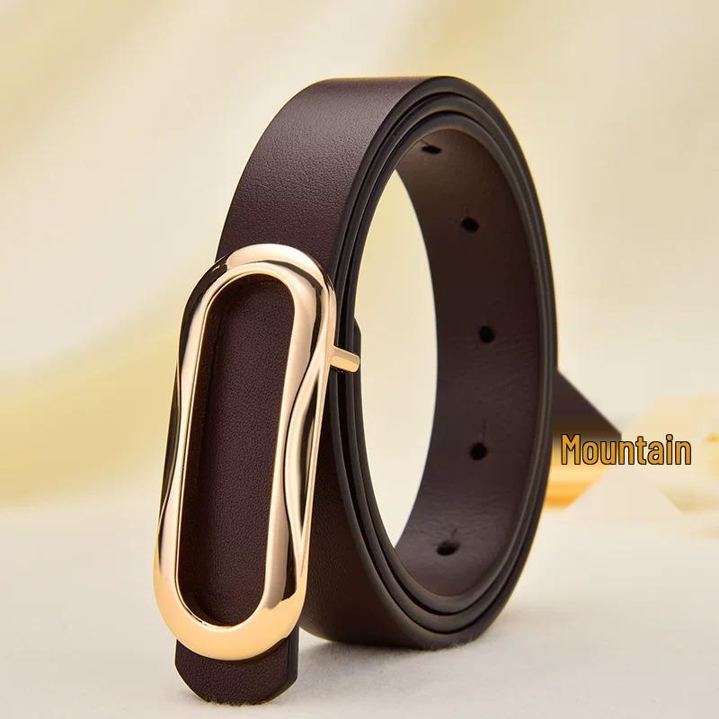 Women's Genuine Leather Black Belt - Casual, Simple, Versatile Accessory for Waist and Jeans, Thin Design for Suit Pants