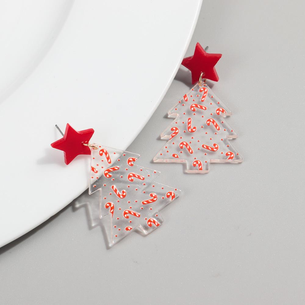 New Pink Glitter Christmas Tree Acrylic Earrings for Women Girls Cute Sweet Plant Geometric Long Dangle Earring Party Jewelry