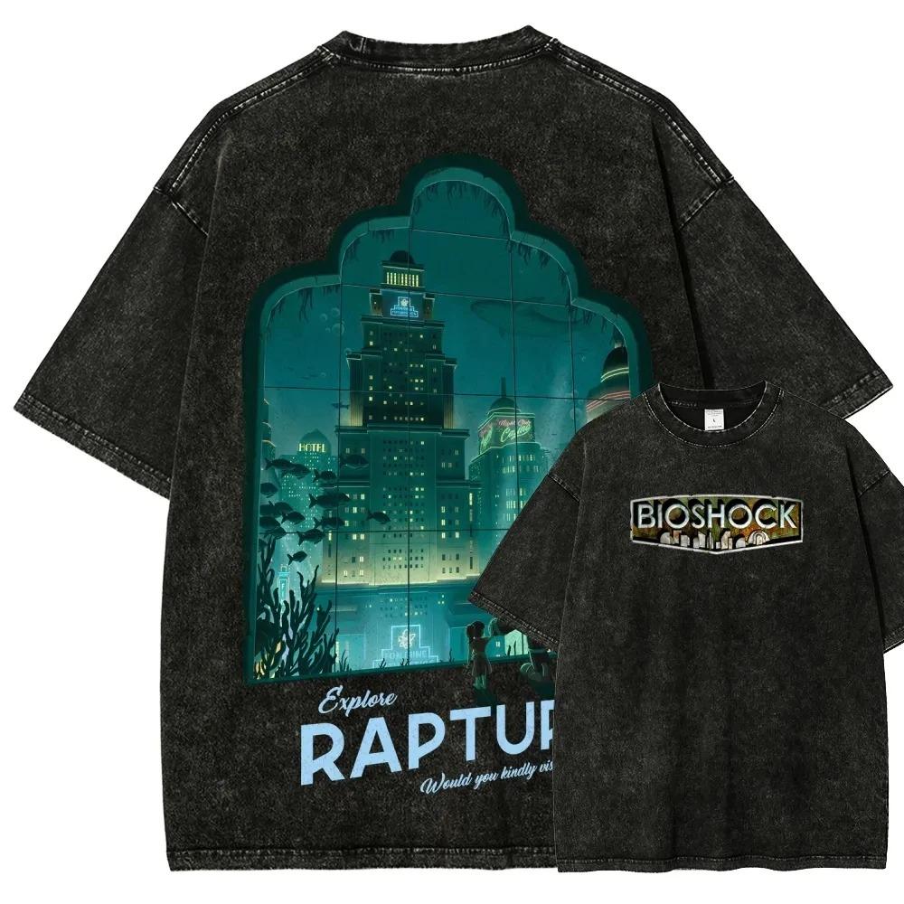 Klassisches Retro-Shooter-Spiel Bioshock Peripheriegeräte Grafikdruck T-Shirt Herren Damen Neu Harajuku Stil T-Shirt Vintage Gewaschenes Baumwolltop