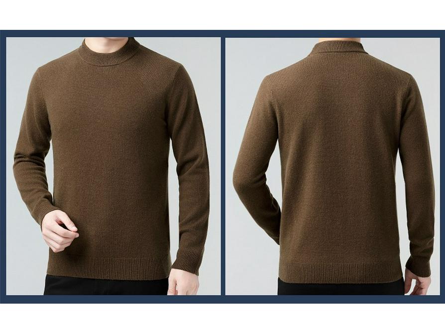 Men's 100% Wool Sweater, 2025 Autumn/Winter, Thickened Warm Half-High Collar, Middle-Aged Dad Knitwear