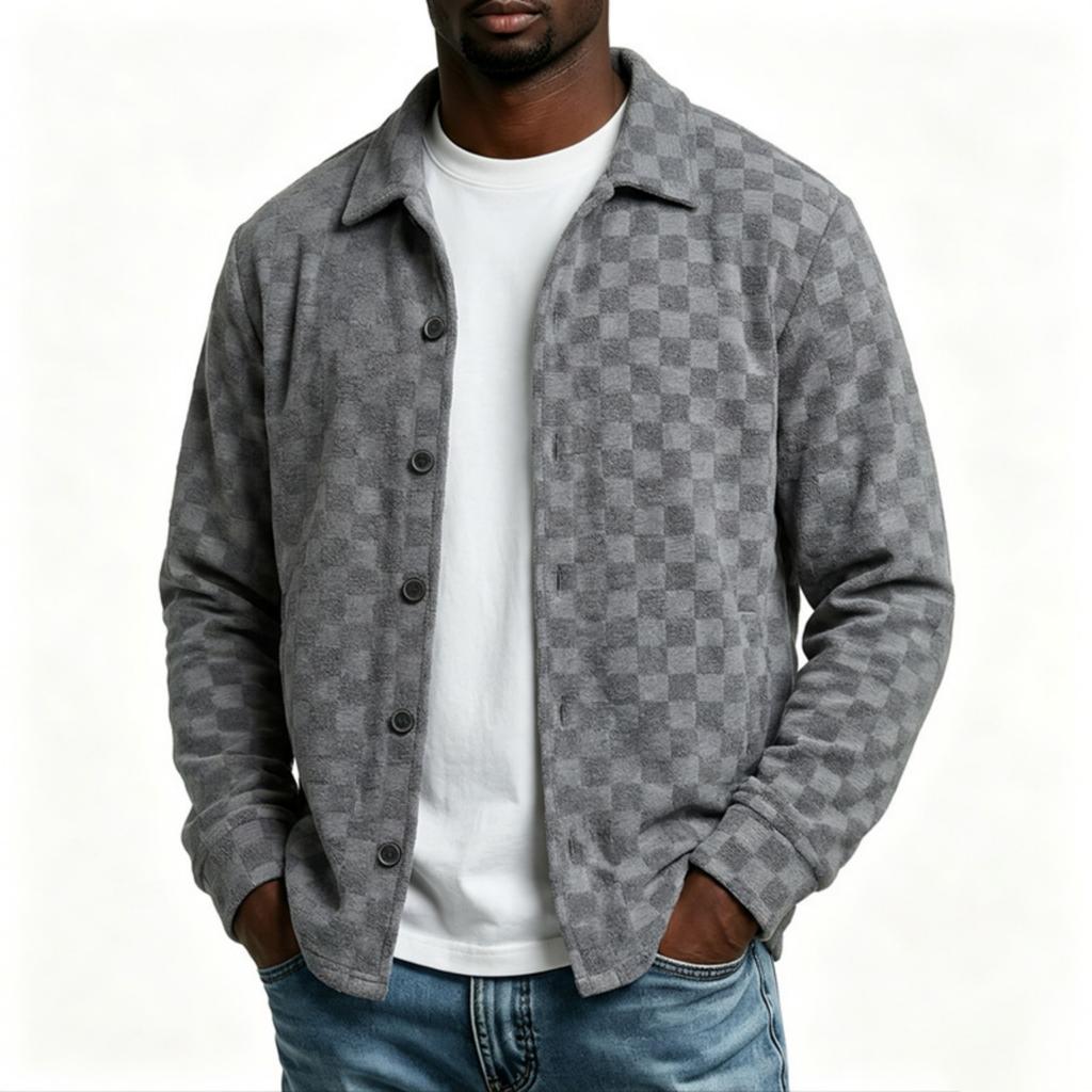 Veste chemise décontractée en tissu pour homme avec col à revers et fermeture boutonnée simple