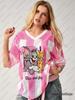 Cartoon Tom&Jerry Print T-shirts For Women Casual V-Neck Short Sleeve Mesh Breathable Sports Football Jersey Loose Y2K Tops