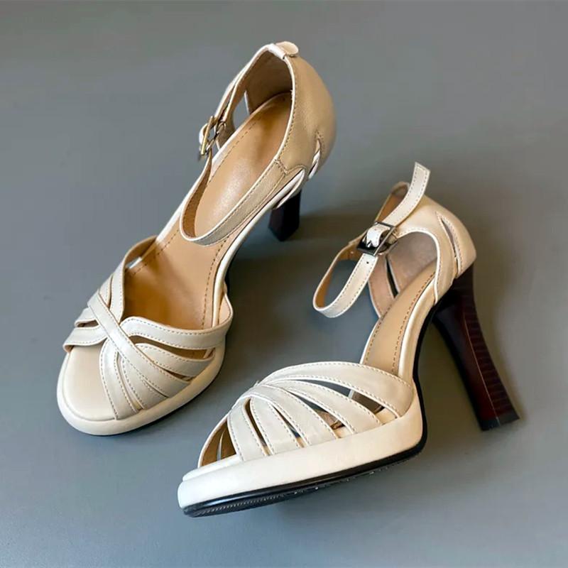 

Fashion Retro Weaving Design Heeled Sandals Women Sexy Peep Toe High Heels Elegant Cover Heel Buckle Platform Gladiator Sandals Sandales 39