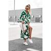 2023 European & American Style Printed Shirt Dress with Pockets - Casual Autumn Long Skirt with Tie