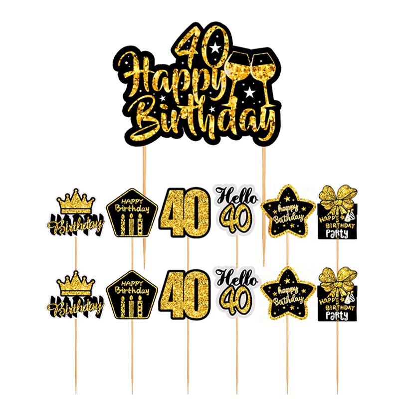 1Set 18-60 Year Old Black Gold Cake Topping Happy Birthday Party Supplies Adult Anniversary Birthday Cake Top Accessories Props