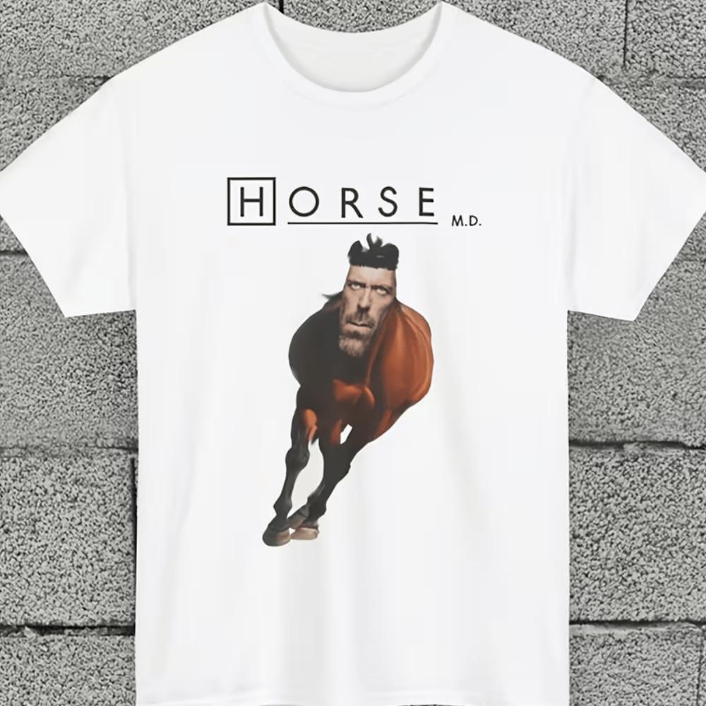 Футболка Horse MD с пародийной графикой лица лошади из House MD, с коротким рукавом, унисекс, для лета, всесезонная L