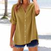 Women Shirt V-Neck Half Sleeve Buttons Placket Shirt Solid Color Loose Fit Summer Casual