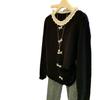Korean Chic Lace Trim Round Neck Sweater Cardigan with Bow and Ruffle Edges for Women’s Autumn Winter Fashion.