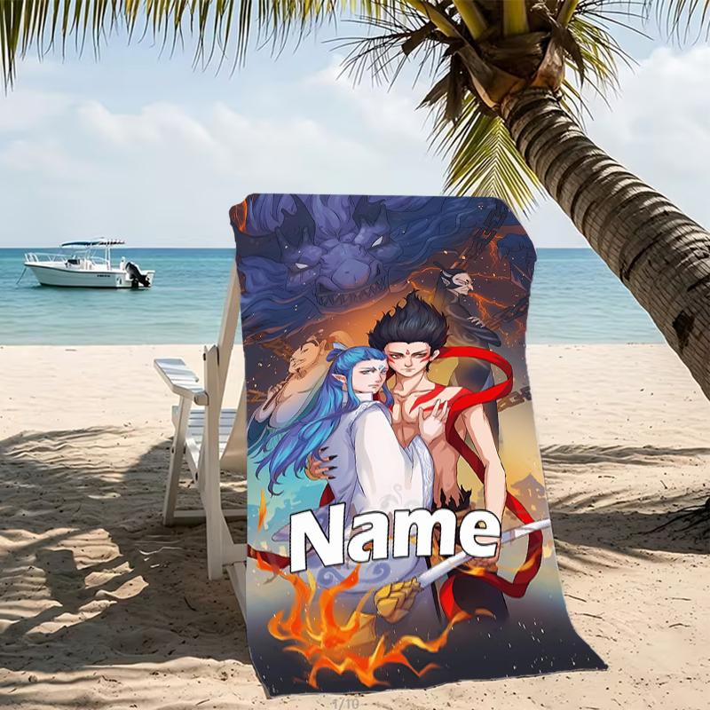 Customizable personalized beach towels Nezha Conquers the Dragon King themed designs.Suitable for the beach, yoga, sports;ideal as beach accessories