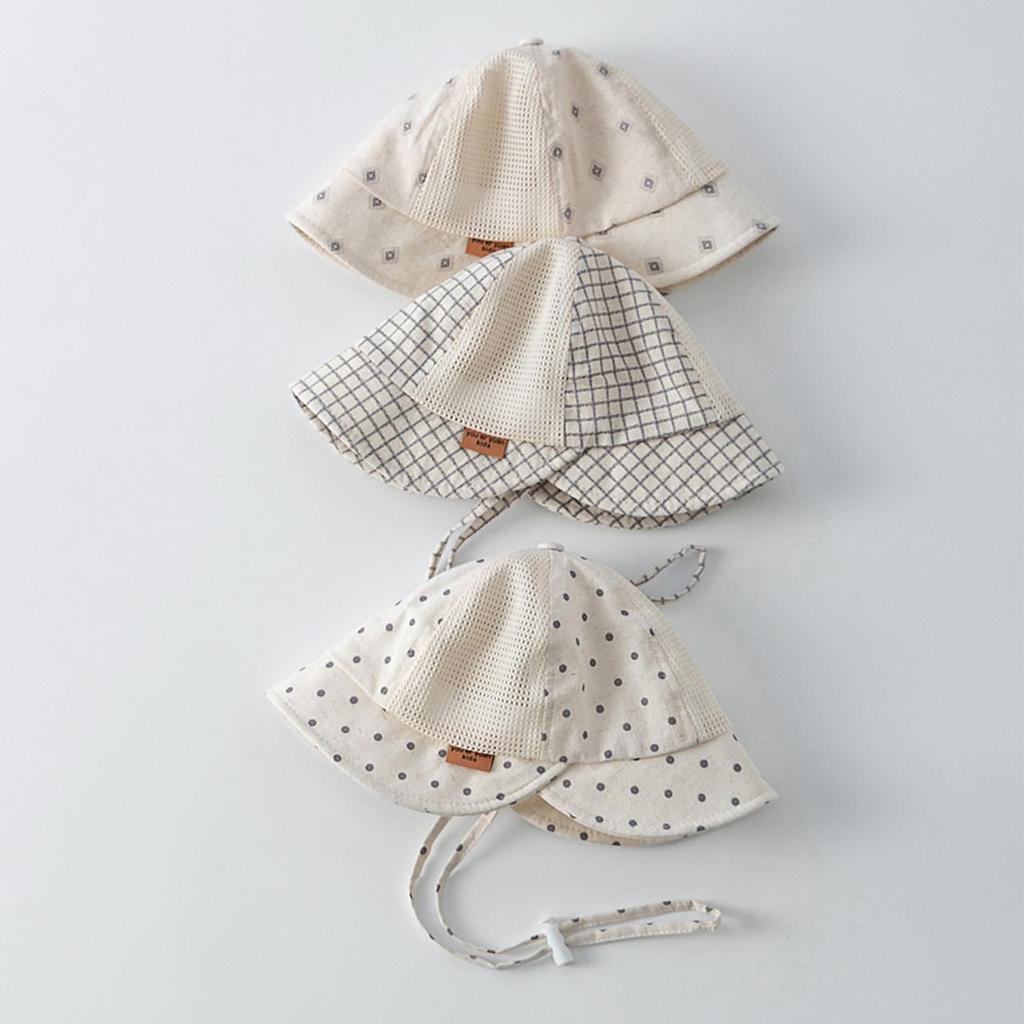 Summer Baby Mesh Breathable Bucket Hat Cute Dot Striped Print Sun Visor Cap for Toddler Boys Girls Outdoor Thin Infant Fisherman Caps