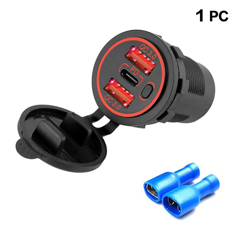 High Power 12V Quad Port USB Charger Socket With Button Switch 96W Dual USB C Outlet Fast Charging For Car RV Marine Vehicles