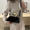 Luxury Velvet & Leather Handbag with Gold Sculptural Handle Chic Mini Crossbody Purse for Women Daily Gathering Formal Occasions
