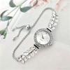 New Fashion Women Quartz Watch Leaf Design Slim Strap Rhinestone Round Dial Pull Adjustable Bracelet Wristwatch