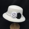 High Quality White Camellia Fedora Pearl Band 100% Wool Felt Hat Floppy Ladies Wedding Church Hat Pork Pie Trilby Hat