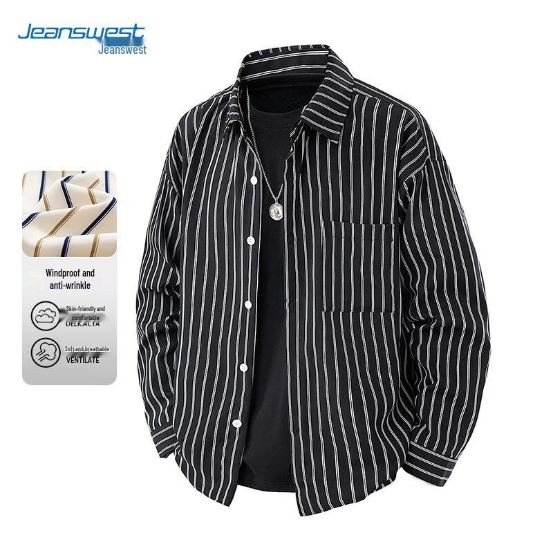 JEANSWEST Men's Casual Striped Long-Sleeve Shirt Jacket