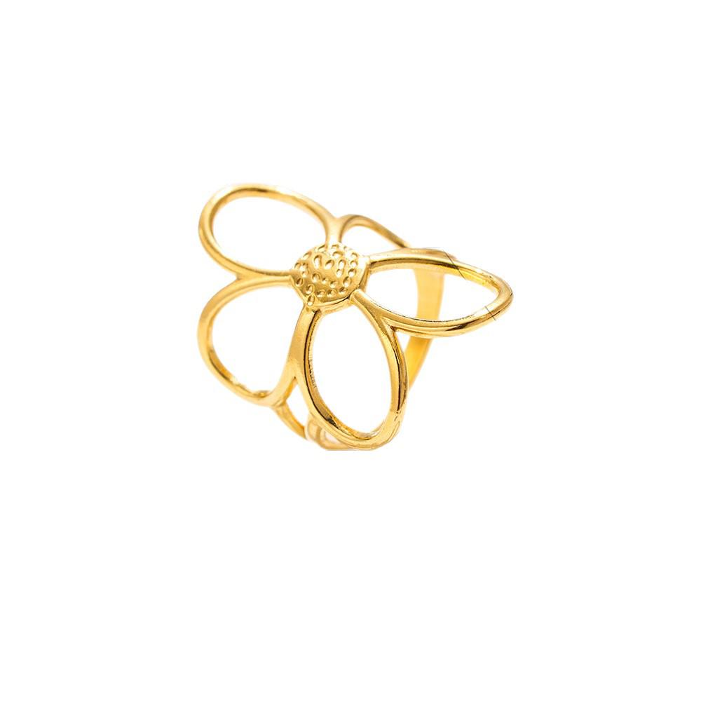 Women s 18K Gold Stainless Steel Floral Open Ring - Titanium, Fade-Resistant Gold & Silver GS