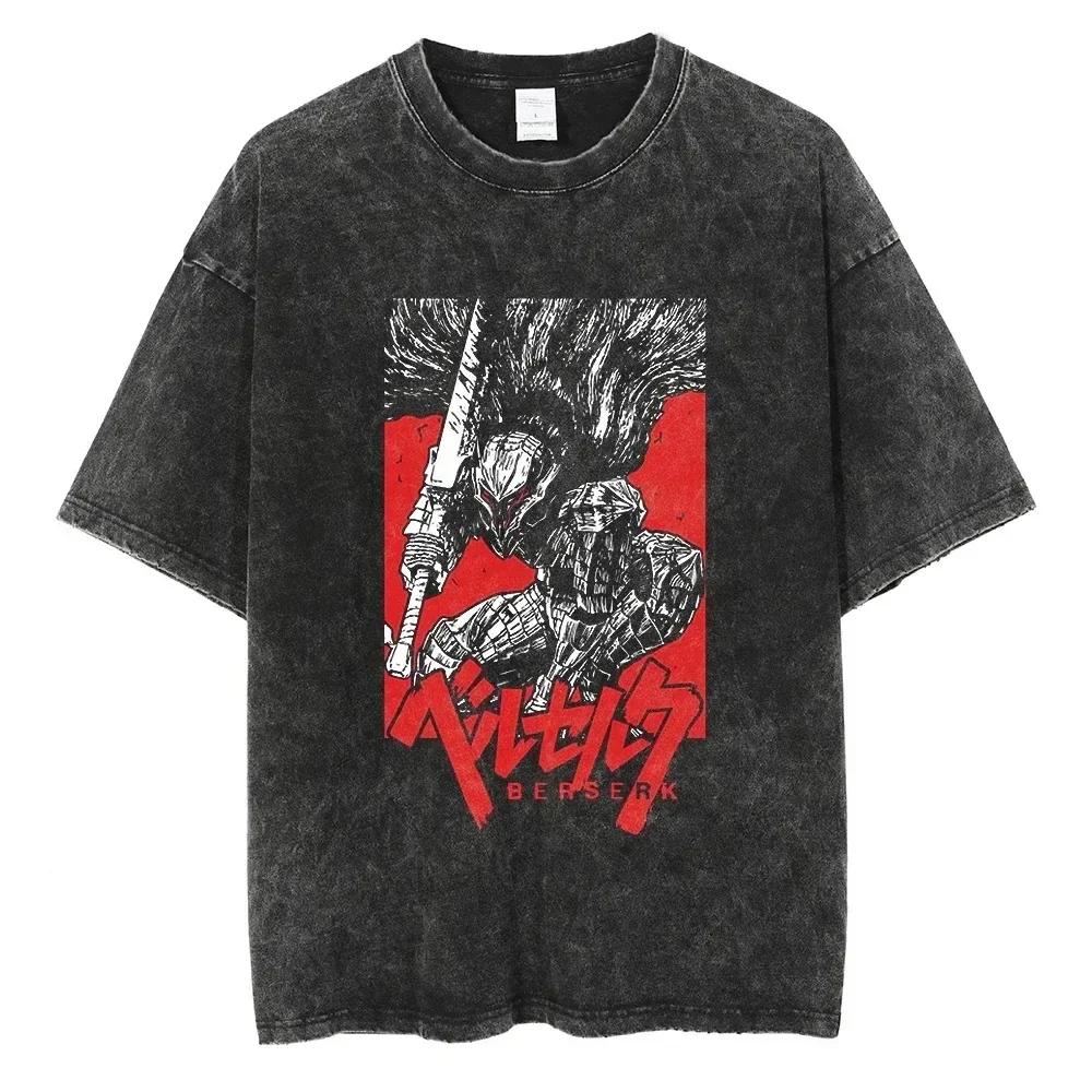Men Harajuku Black Washed T-Shirt Hip Hop Streetwear Japan Anime Graphic Cotton Casual Oversized Summer Short Sleeve Tops T Shirt