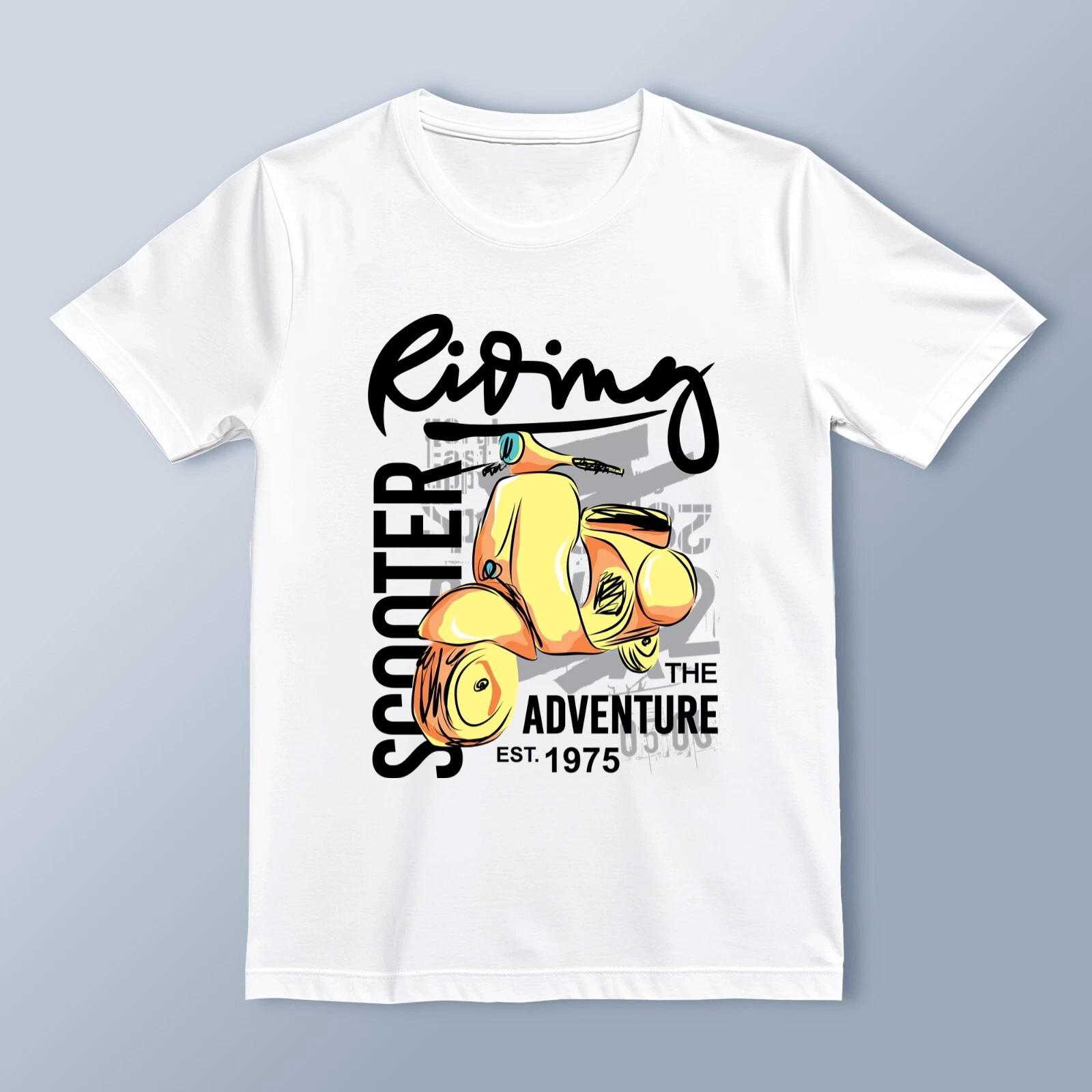 Riding Scooter Adventure Vintage Graphic T-Shirt | Retro Motorcycle Streetwear S