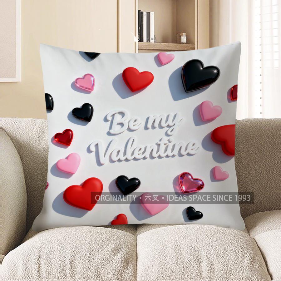 2D Hugs And Kisses Heart-Shaped Cushion Design Pattern Cushion Cover Suitable For Sofa Bedroom Car Pillow Cover
