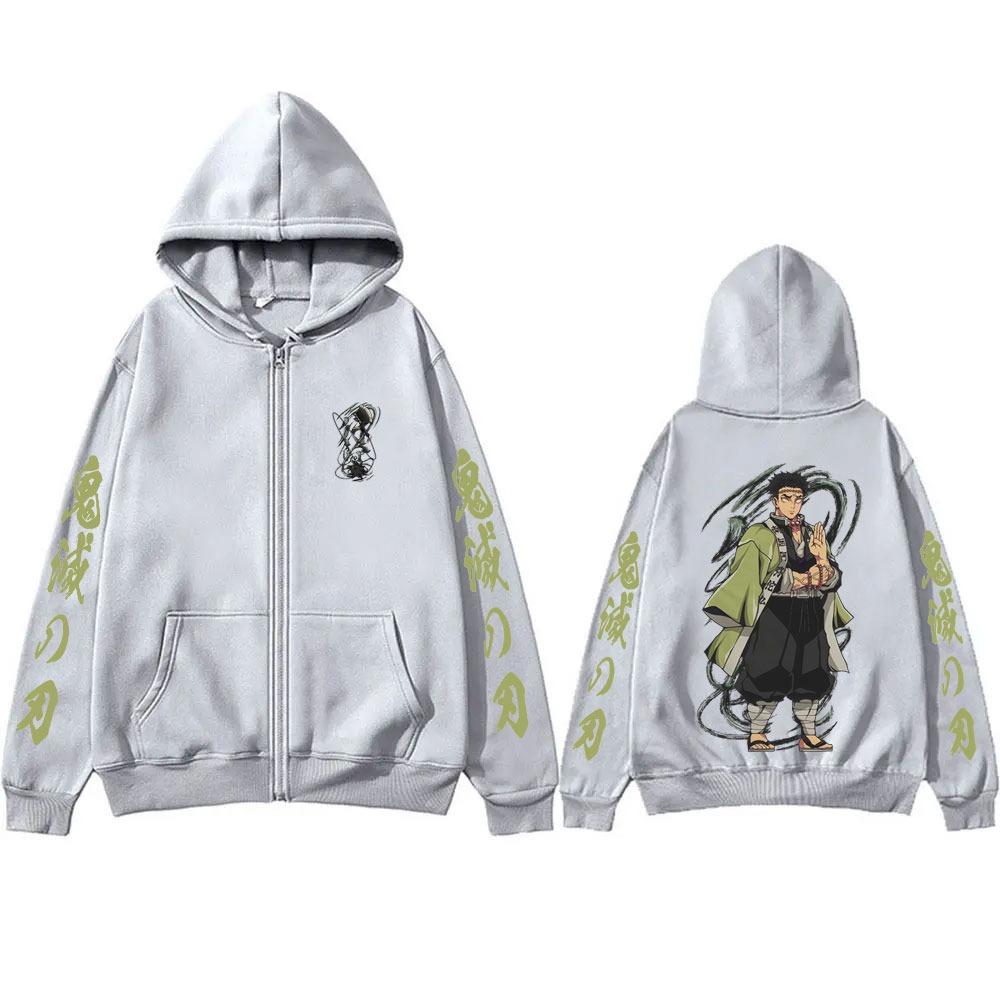 Anime Demon Slayer Himejima Gyomei Zipper Hoodie Men Women Fashion Casual Oversized Zip Up Jacket Male Vintage Sweatshirt