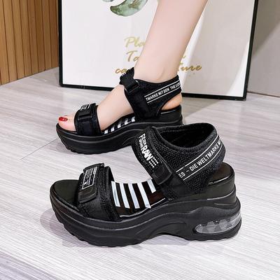 Thick-soled Wedge Sandals Women's 2025 Summer New Flat-soled Comfortable and Light Casual Velcro Beach Sandals