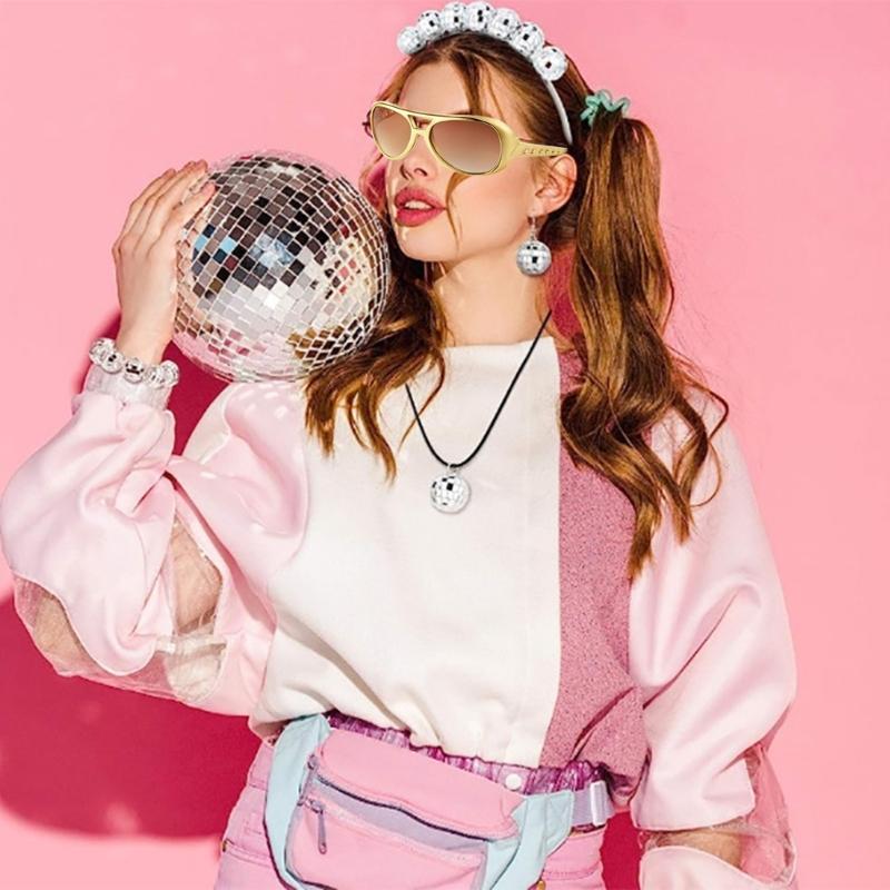 3 Pcs Men's 70s Disco Costume Accessories Set Disco Necklace Mustache Sunglasses Hippie Glasses for Disco Theme Party