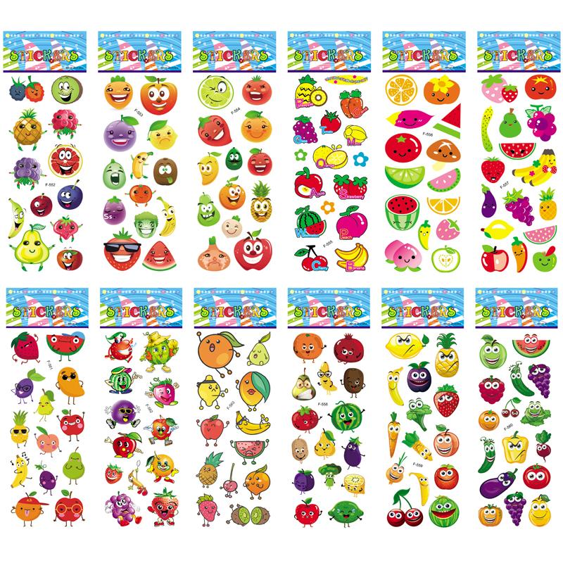 12 Sheets/Pack Kids Stickers 3D Puffy Bulk Cartoon Zoo Animal / Fruits Various Scrapbooking Stickers for Girl Boy Birthday Gift