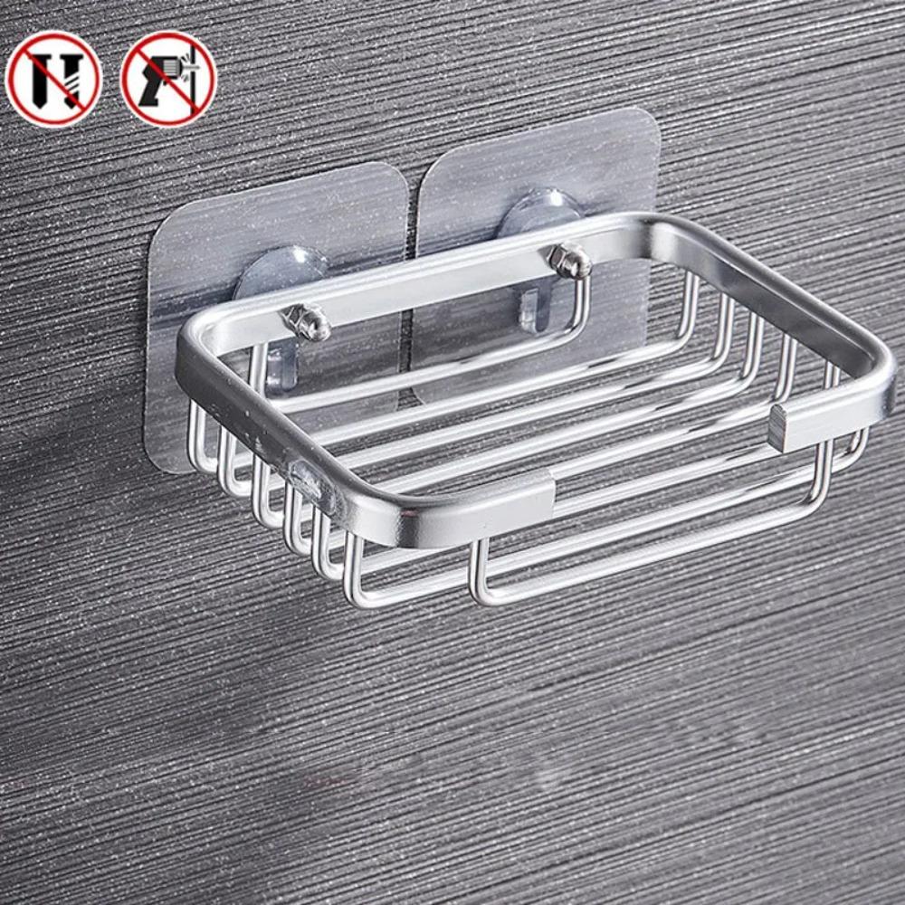 Quality Wall Mounted Soap Dish Self-adhesive Drill Free Soap Box Hollow Type Aluminum Metal Soap Holder Bathroom