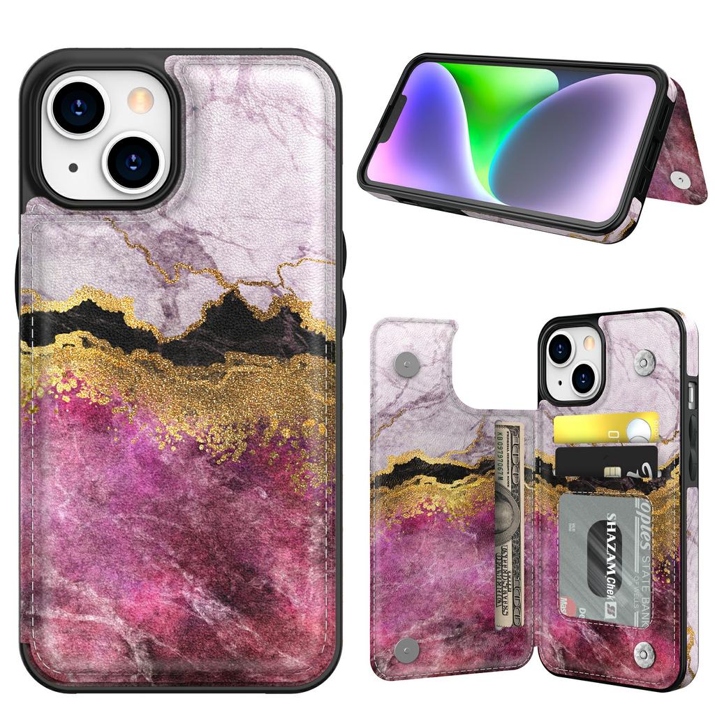 AHASTYLE WG08 For iPhone 14 Case Pattern Printing Wallet Kickstand Anti Drop Leather Phone Back Cover