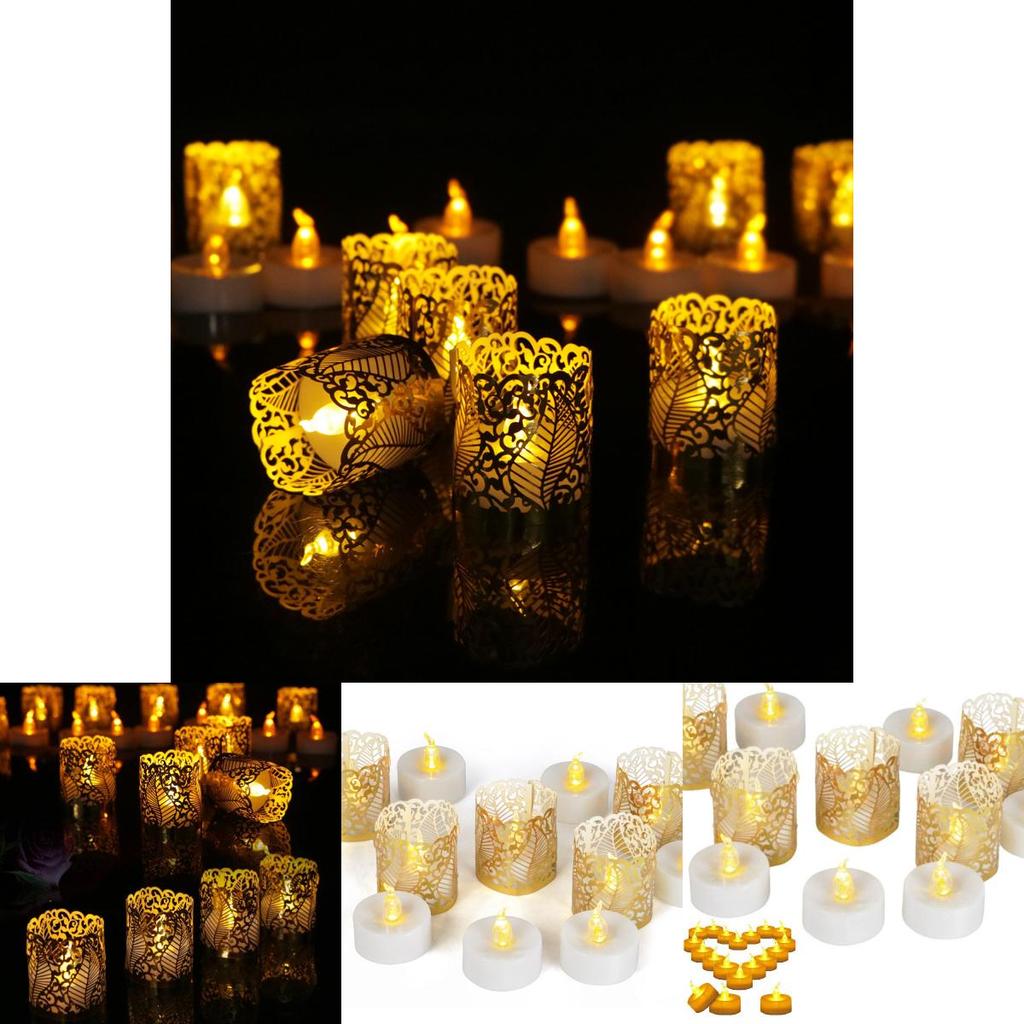 Elegant Set Of 12 Led Electronic Candles With Pvc Hollow Pattern For Weddings And Parties
