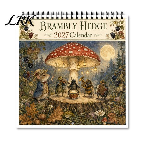 Thick Paper Monthly Organizer 2027 Brambly Hedge Wall Calendar, 12 Month Hanging Planner with Vintage Coated Display Forest Mouse Mushroom Watercolor