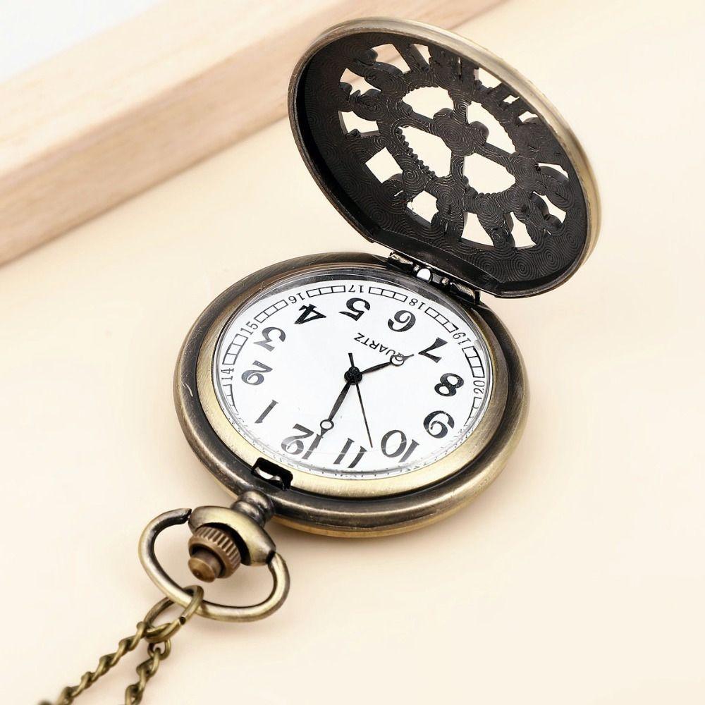 Antique Design Steampunk Clock Necklace Quartz Movement Hollow Chain Watches Flip Bronze Finish Pocket Watch Best Gift