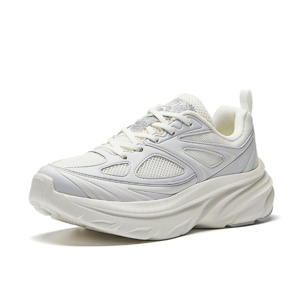 Anta Light Fabric Synthetic Leather Breathable Non-Slip Casual Fashion Trend Women Sneaker Ivory-White Sand-Gray 922545521-1