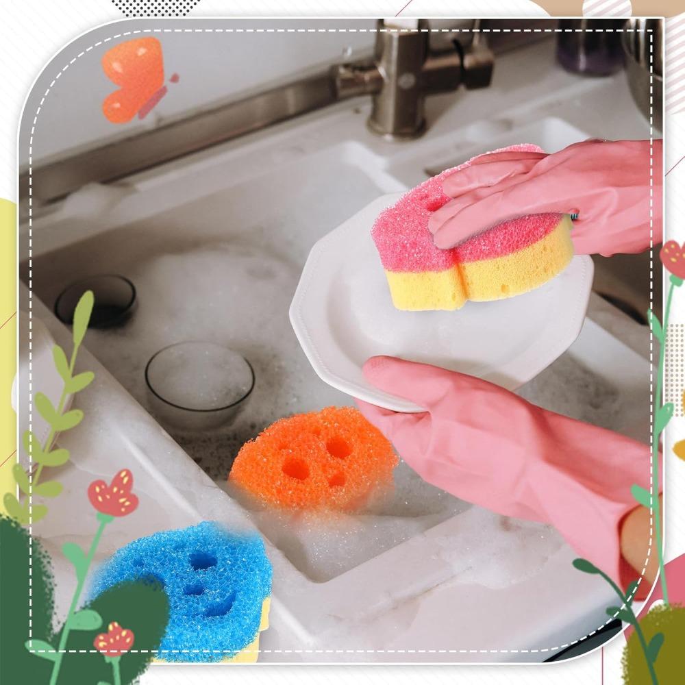 6pcs Dog Dual Sided Scrub Sponge Cleaning Sponges Cute Temperature Sensitive Dish Sponges Non Scratch Household Multi Use Sponges Scrubber
