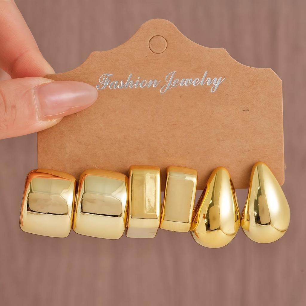 Women's Geometric Gold Teardrop and Twist Earring Set (3-9 Pairs)