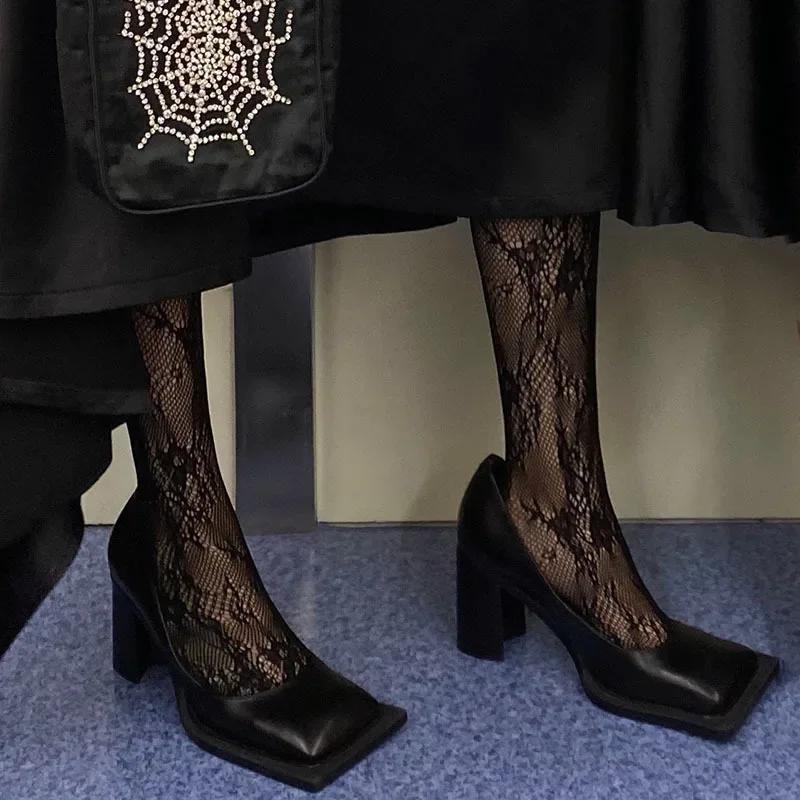 Chunky Mary Jane Shoes Square Toe Designer High Heels Fashion Shallow Office Shoes Spring Autumn Brand Retro Shoes Women Pumps