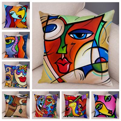 Home Decor Abstract Painting Cushion Cover Decor Nordic Style Colorful Cartoon Girl Print Pillowcase