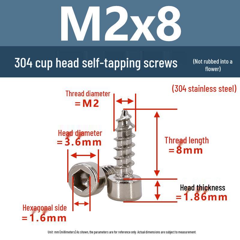 304 Pan Head Self-Tapping Coarse Thread Screw M1.7-M6 with Hex Socket